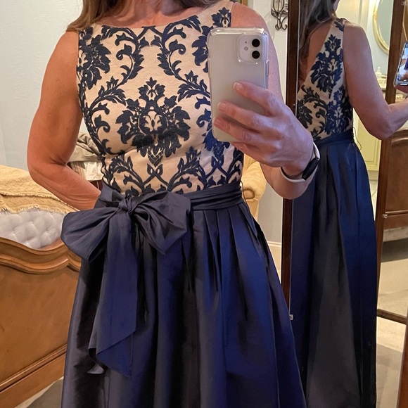 Adrianna Papell Embroidered Lace Taffeta High-Low Ball Gown - Picture 9 of 9